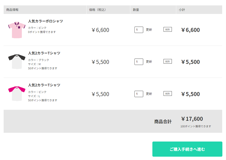 買い物カゴページ