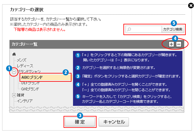 カテゴリー内商品管理