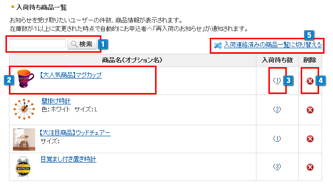 再入荷のお知らせ通知管理