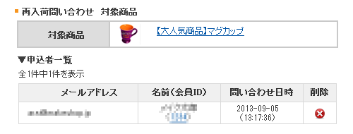 再入荷のお知らせ通知管理
